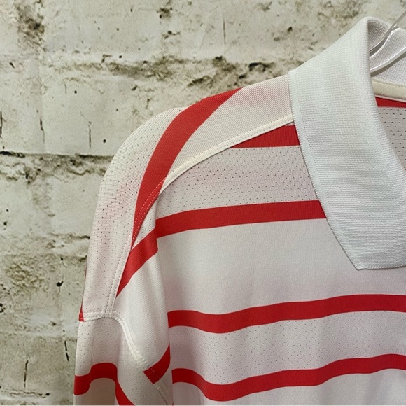 Nike Golf Coral White Striped Embroidered Dri Fit Golf Polo Shirt - Picture 3 of 6